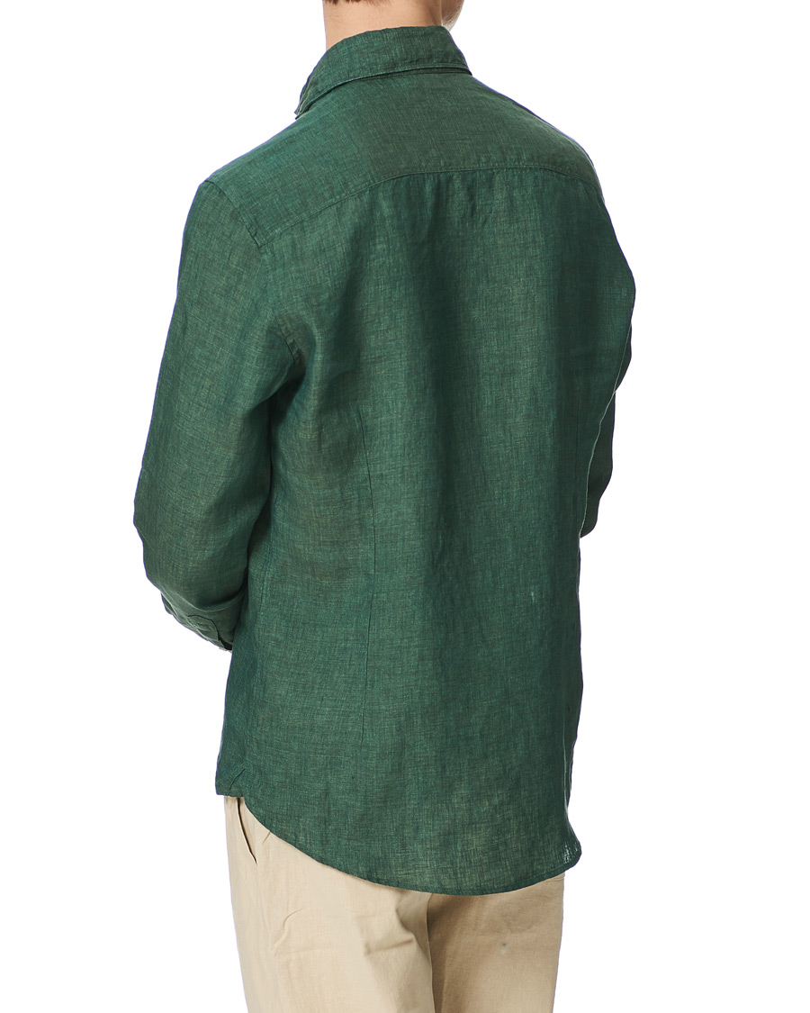 Heren | Overhemden | Stenströms | Slimline Cut Away Linen Shirt Dark Green