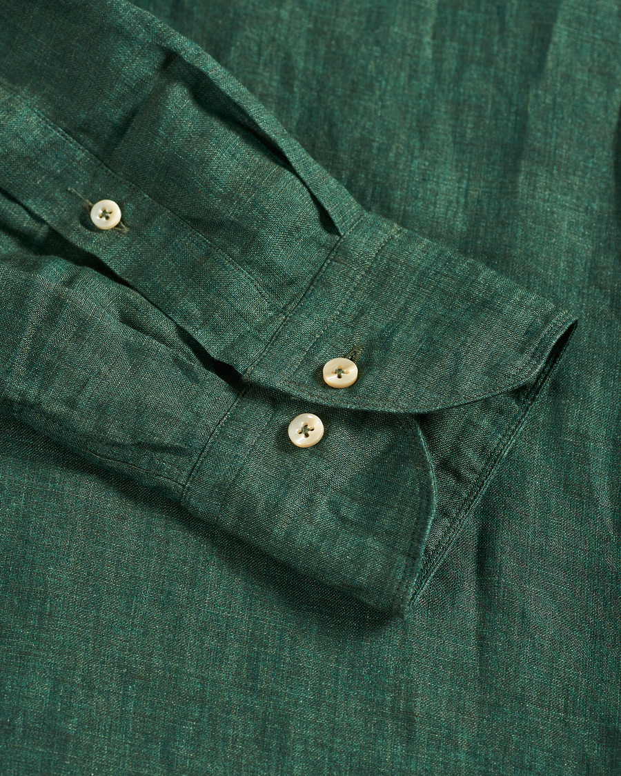 Heren | Overhemden | Stenströms | Slimline Cut Away Linen Shirt Dark Green