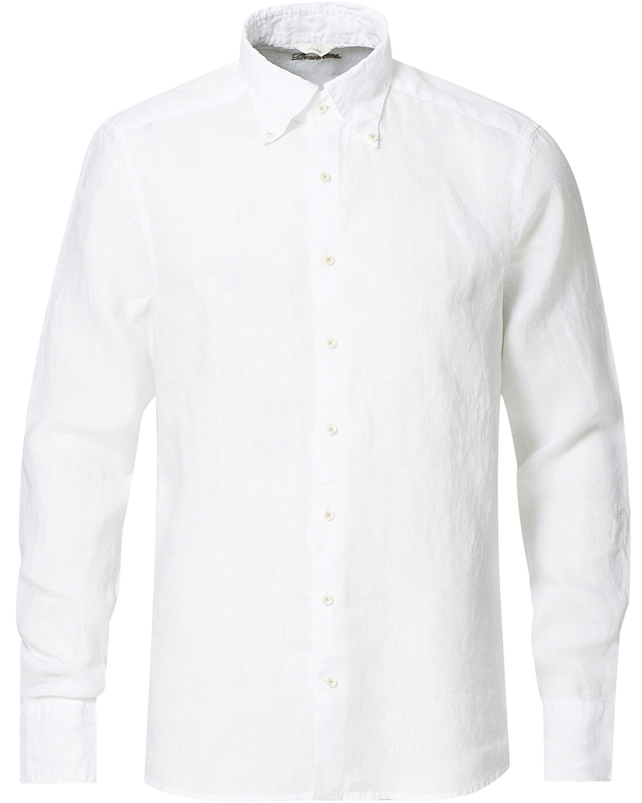 Heren | Overhemden | Stenströms | Slimline Button Down Linen Shirt White