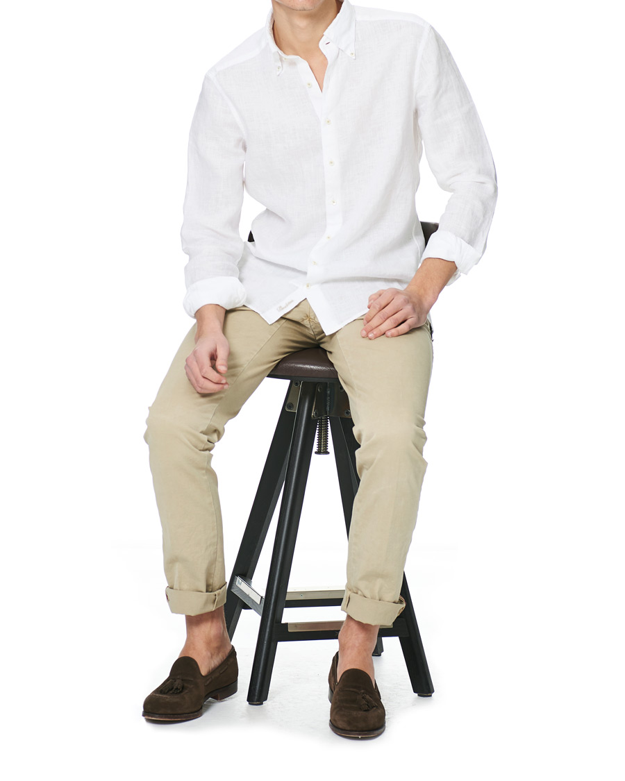 Heren | Overhemden | Stenströms | Slimline Button Down Linen Shirt White