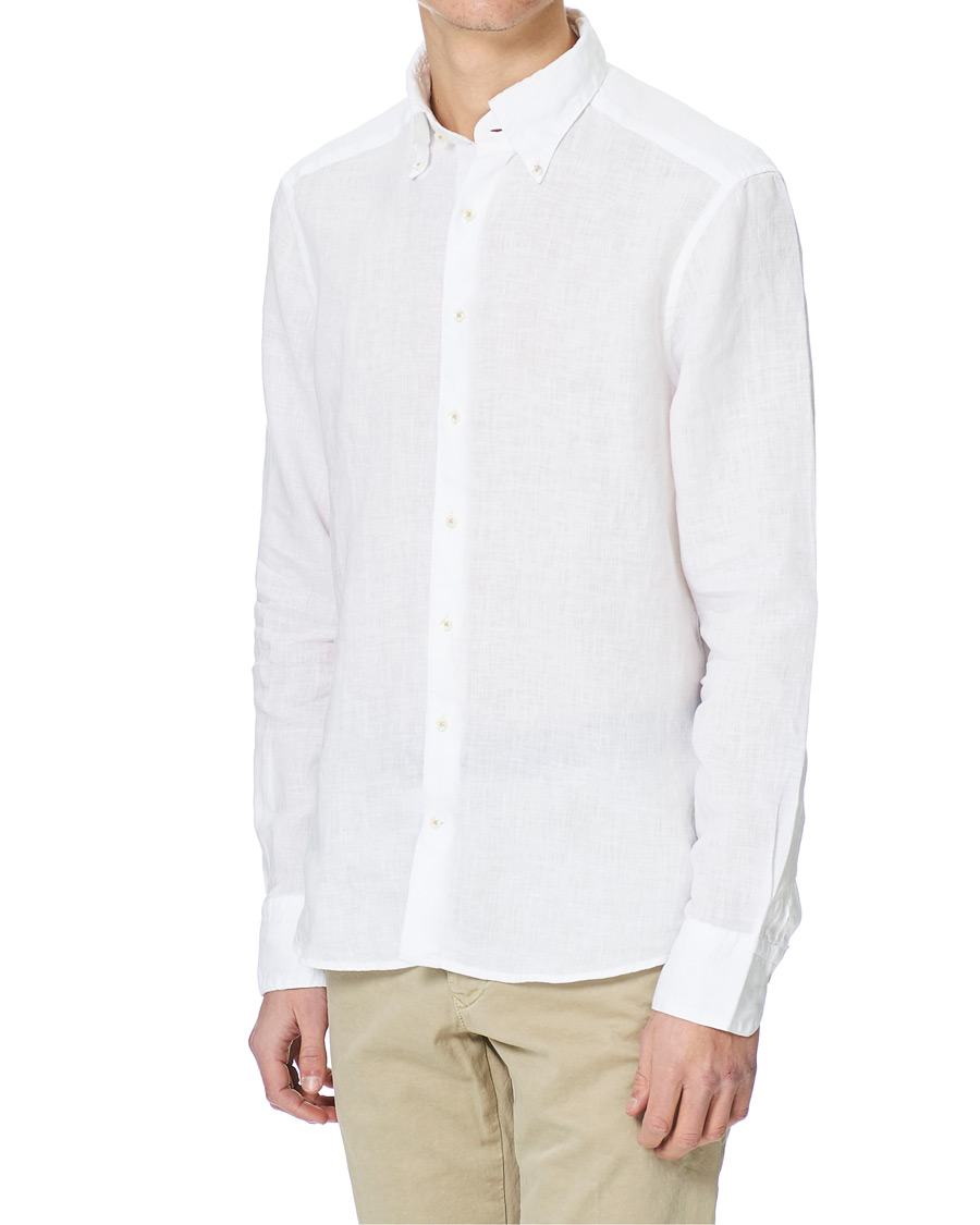 Heren | Overhemden | Stenströms | Slimline Button Down Linen Shirt White