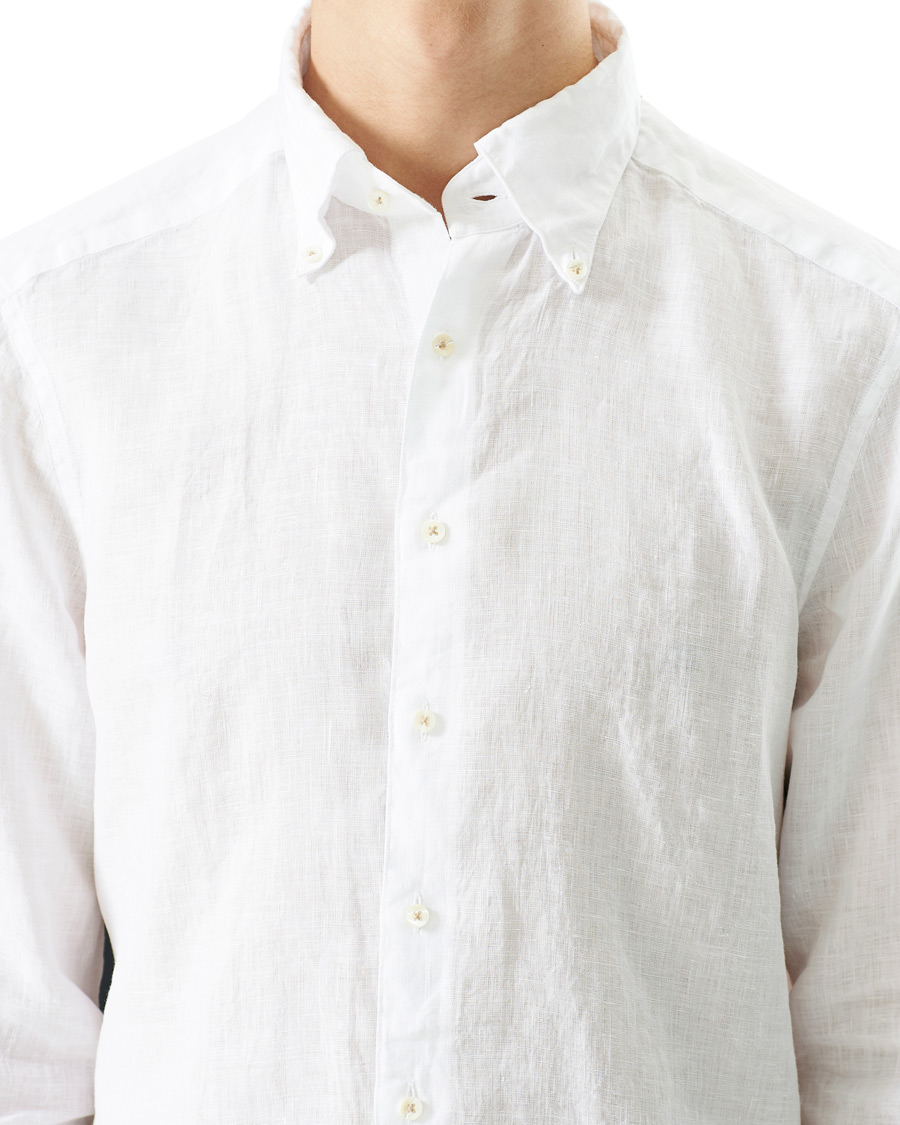 Heren | Overhemden | Stenströms | Slimline Button Down Linen Shirt White