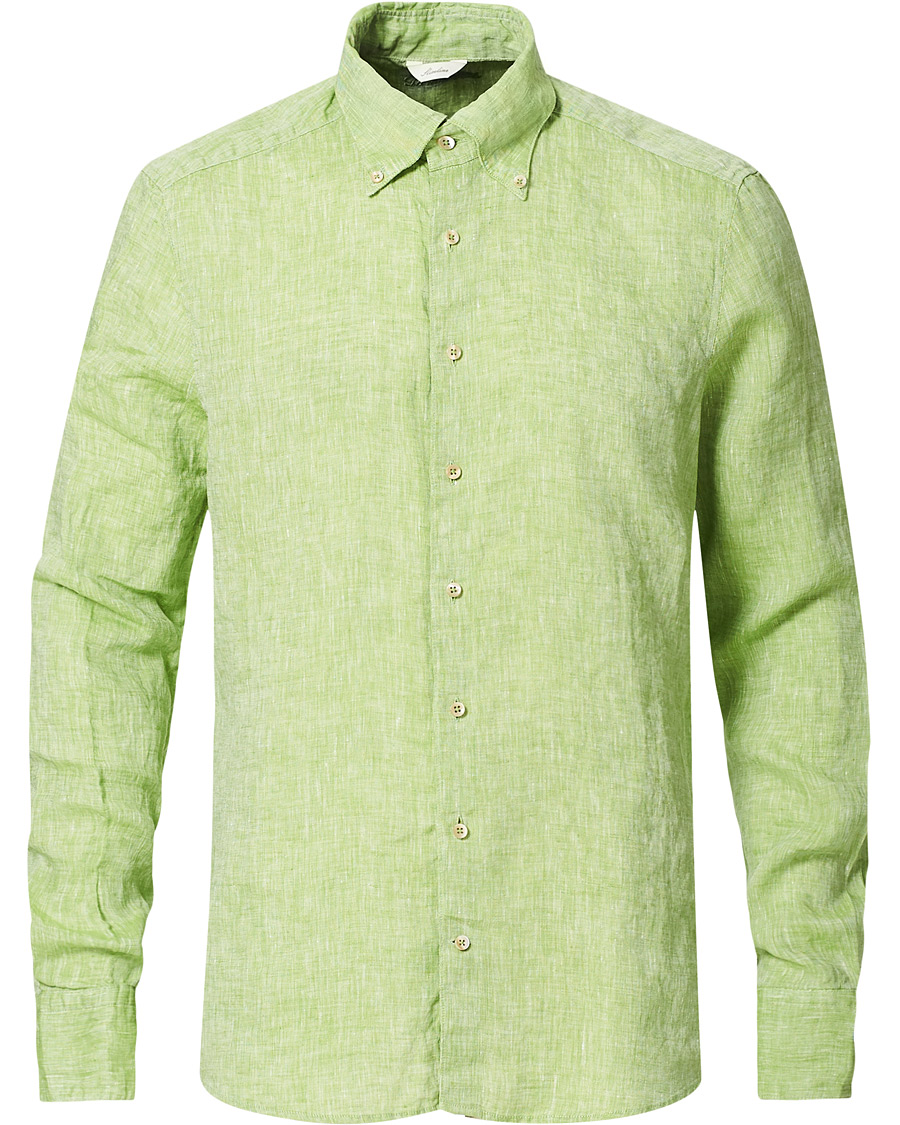 Heren | Overhemden | Stenströms | Slimline Button Down Linen Shirt Pistachio