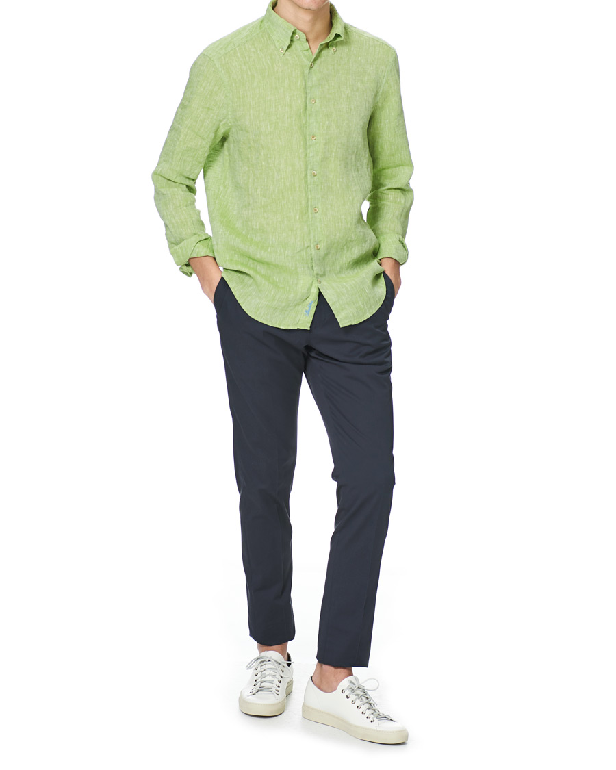 Heren | Overhemden | Stenströms | Slimline Button Down Linen Shirt Pistachio