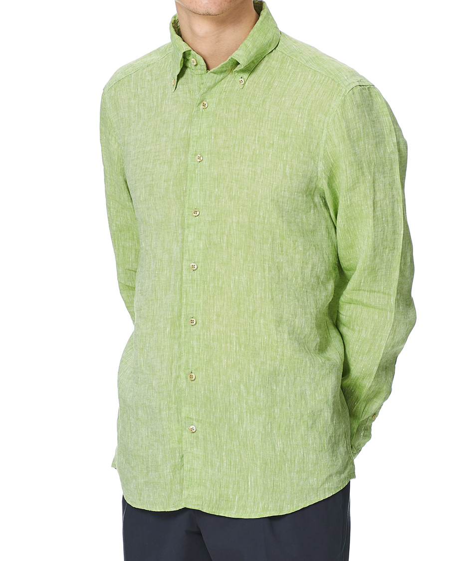 Heren | Overhemden | Stenströms | Slimline Button Down Linen Shirt Pistachio