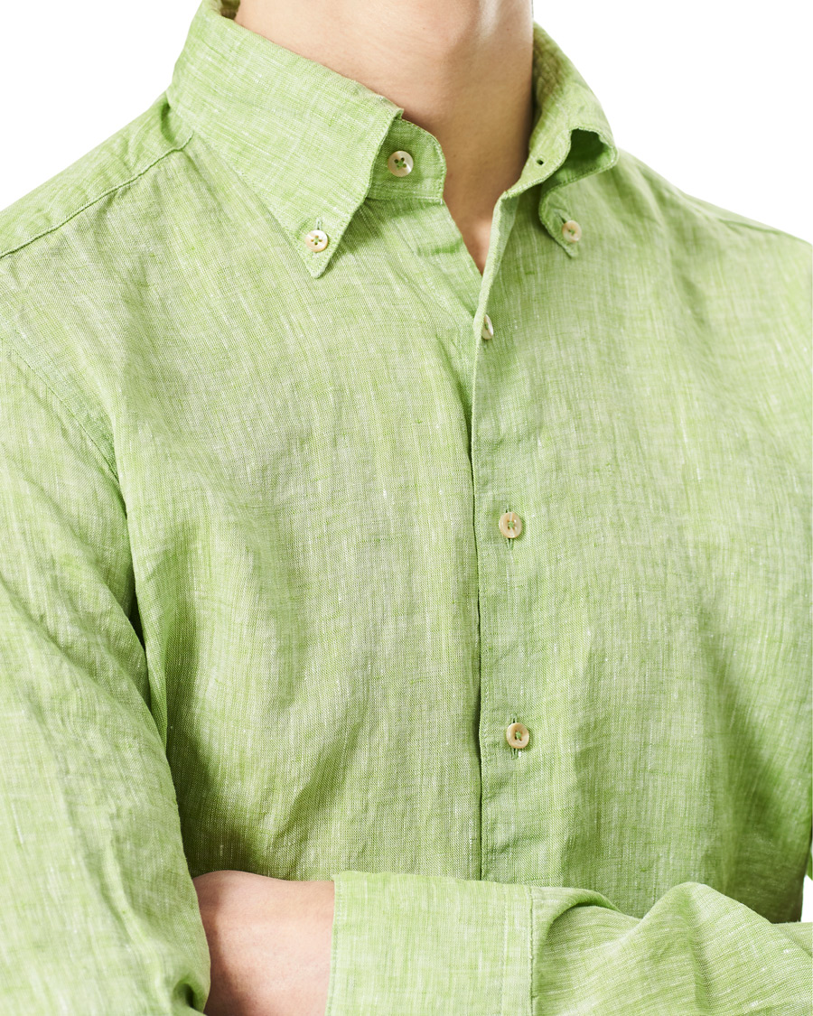 Heren | Overhemden | Stenströms | Slimline Button Down Linen Shirt Pistachio