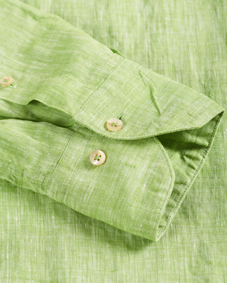 Heren | Overhemden | Stenströms | Slimline Button Down Linen Shirt Pistachio