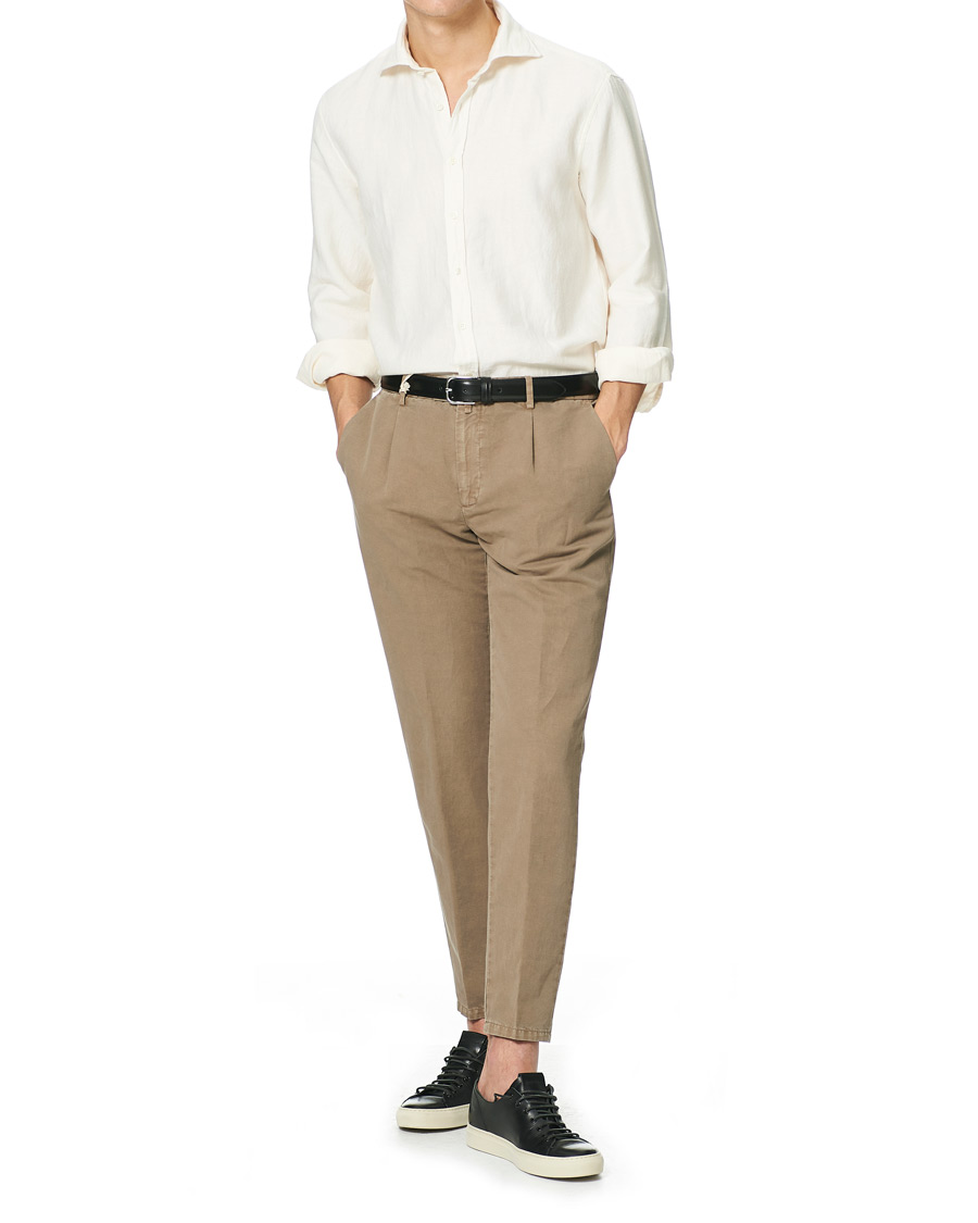 Heren | Overhemden | Stenströms | Fitted Body Heavy Washed Cotton/Linen Shirt White