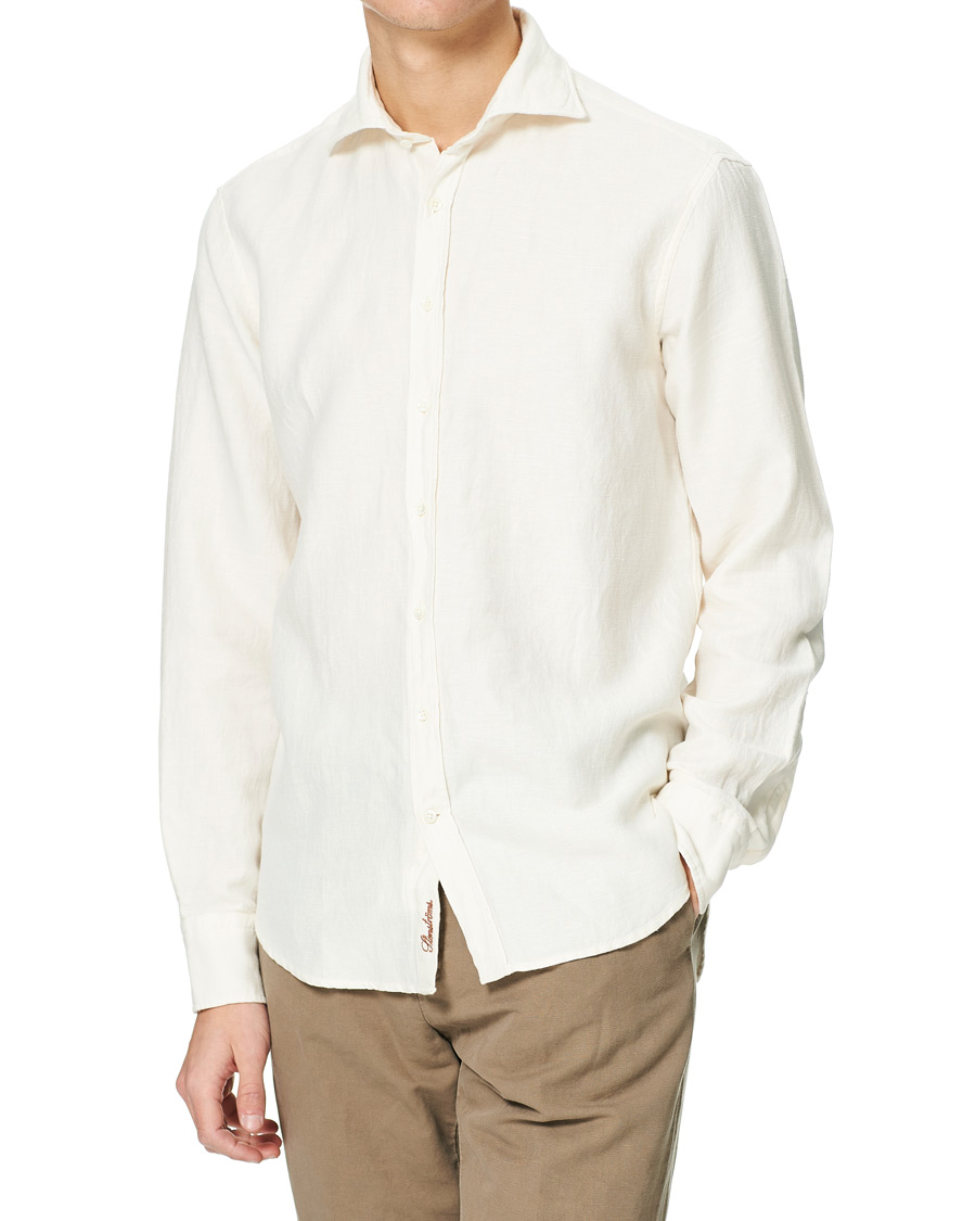 Heren | Overhemden | Stenströms | Fitted Body Heavy Washed Cotton/Linen Shirt White