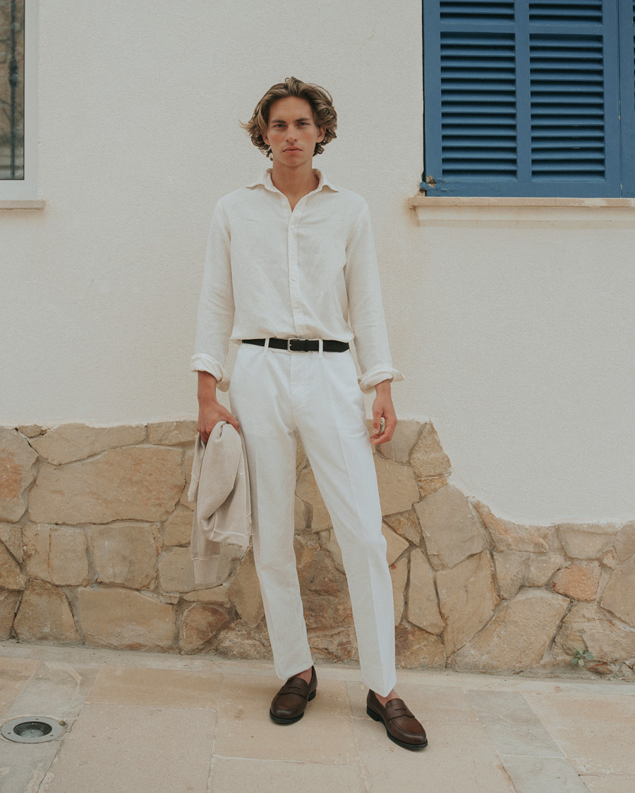 Heren | Overhemden | Stenströms | Fitted Body Heavy Washed Cotton/Linen Shirt White