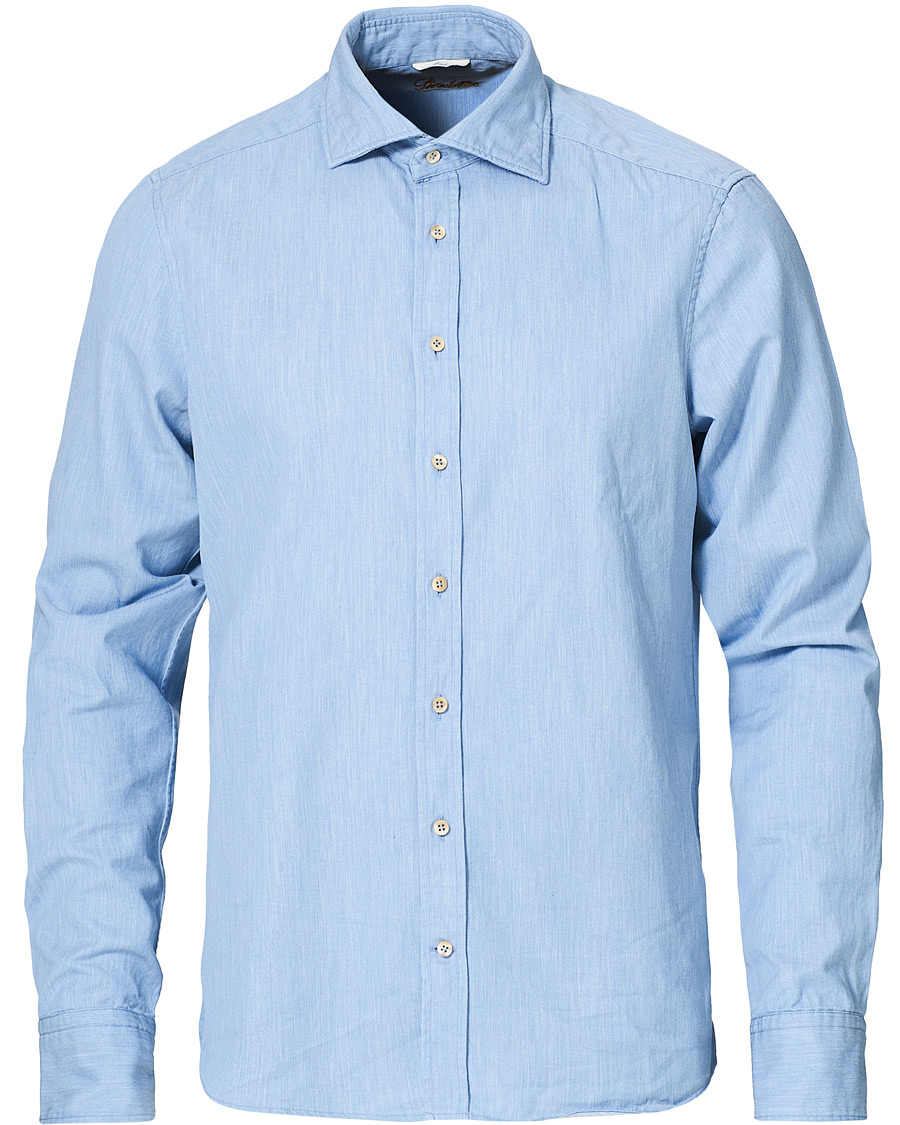 Heren | Overhemden | Stenströms | Slimline Cut Away Chambray Shirt Light Indigo