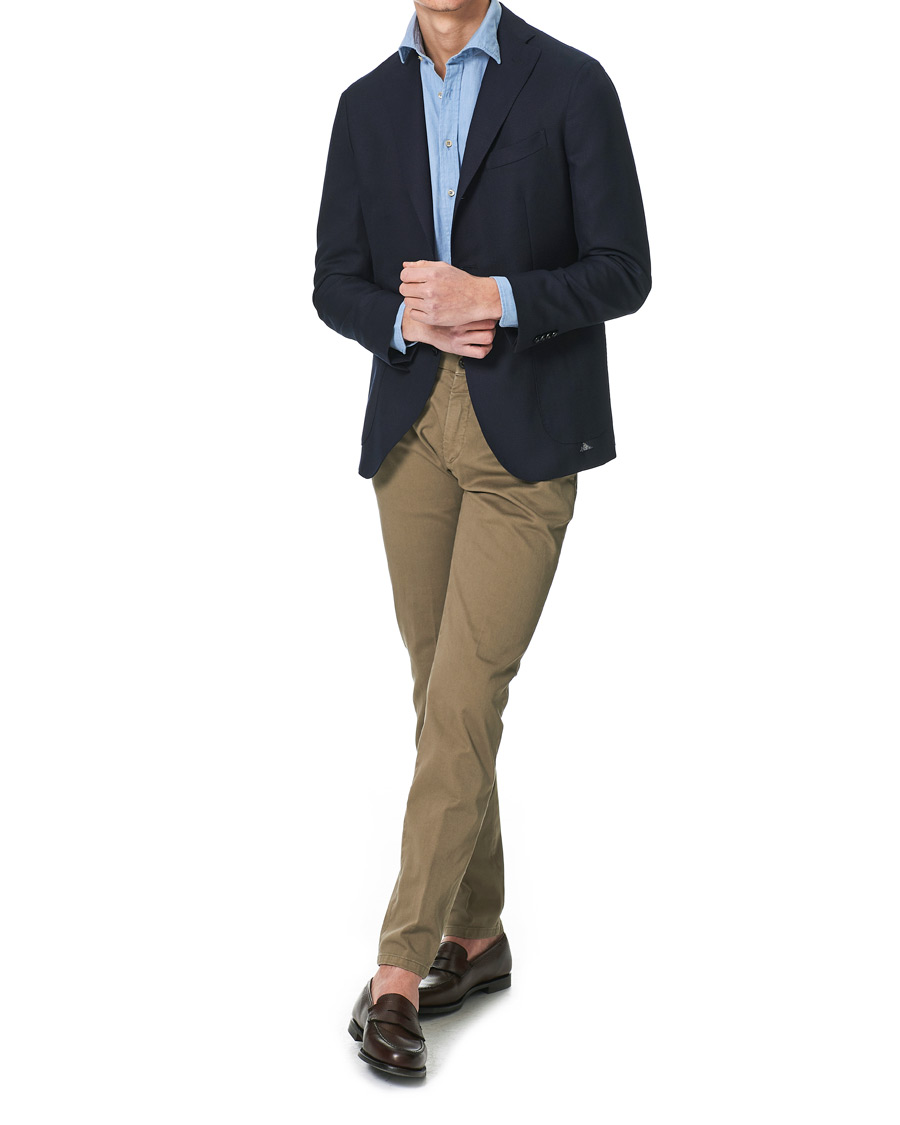 Heren | Overhemden | Stenströms | Slimline Cut Away Chambray Shirt Light Indigo