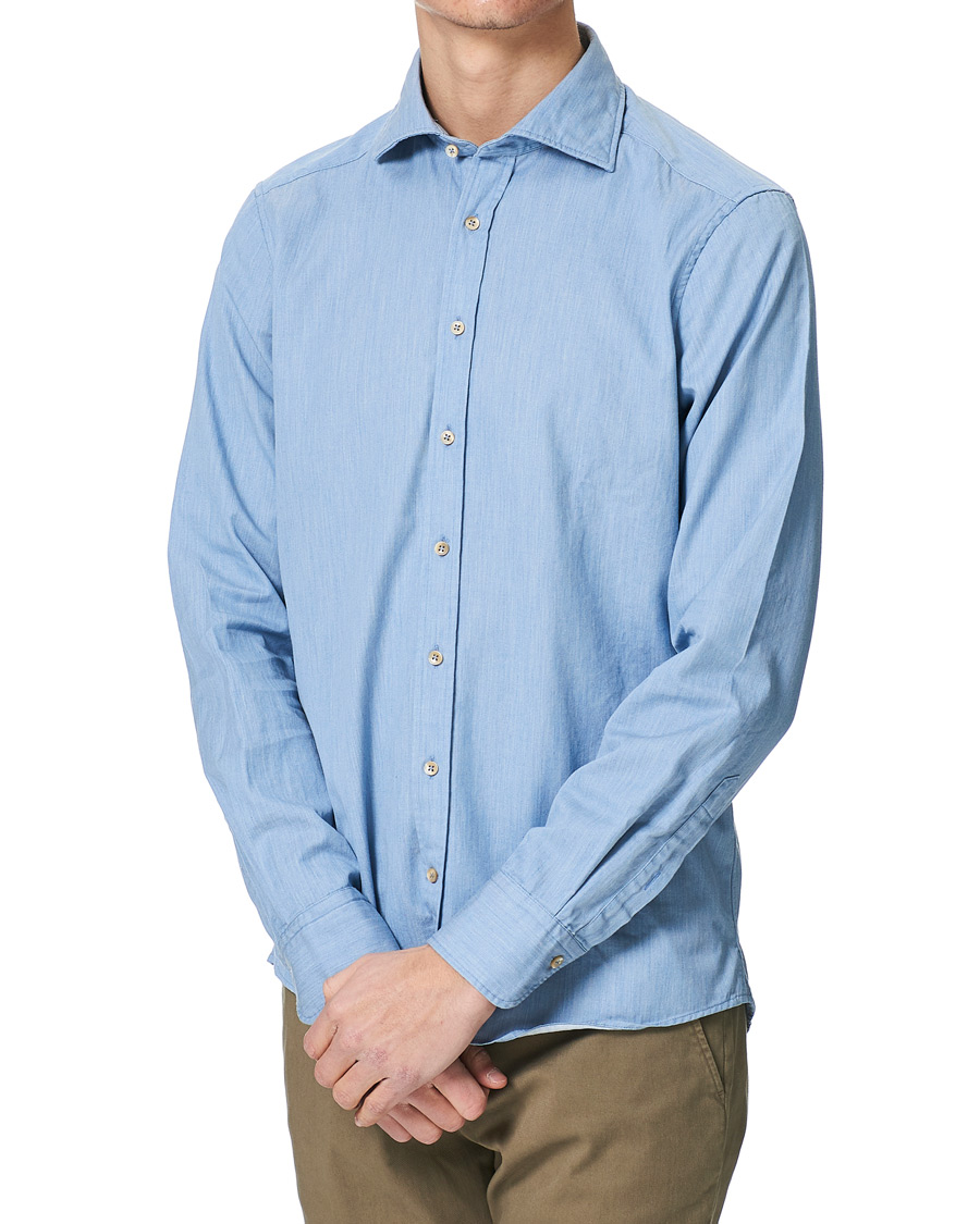 Heren | Overhemden | Stenströms | Slimline Cut Away Chambray Shirt Light Indigo