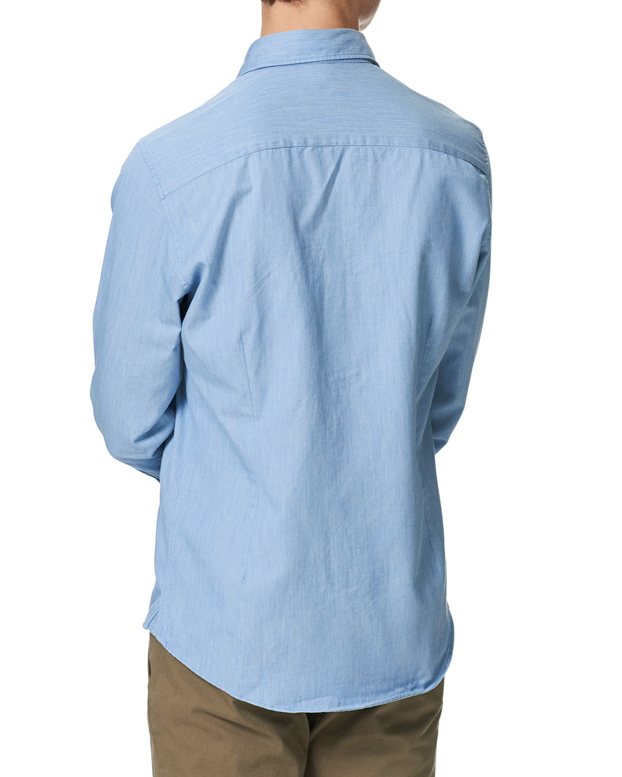 Heren | Overhemden | Stenströms | Slimline Cut Away Chambray Shirt Light Indigo