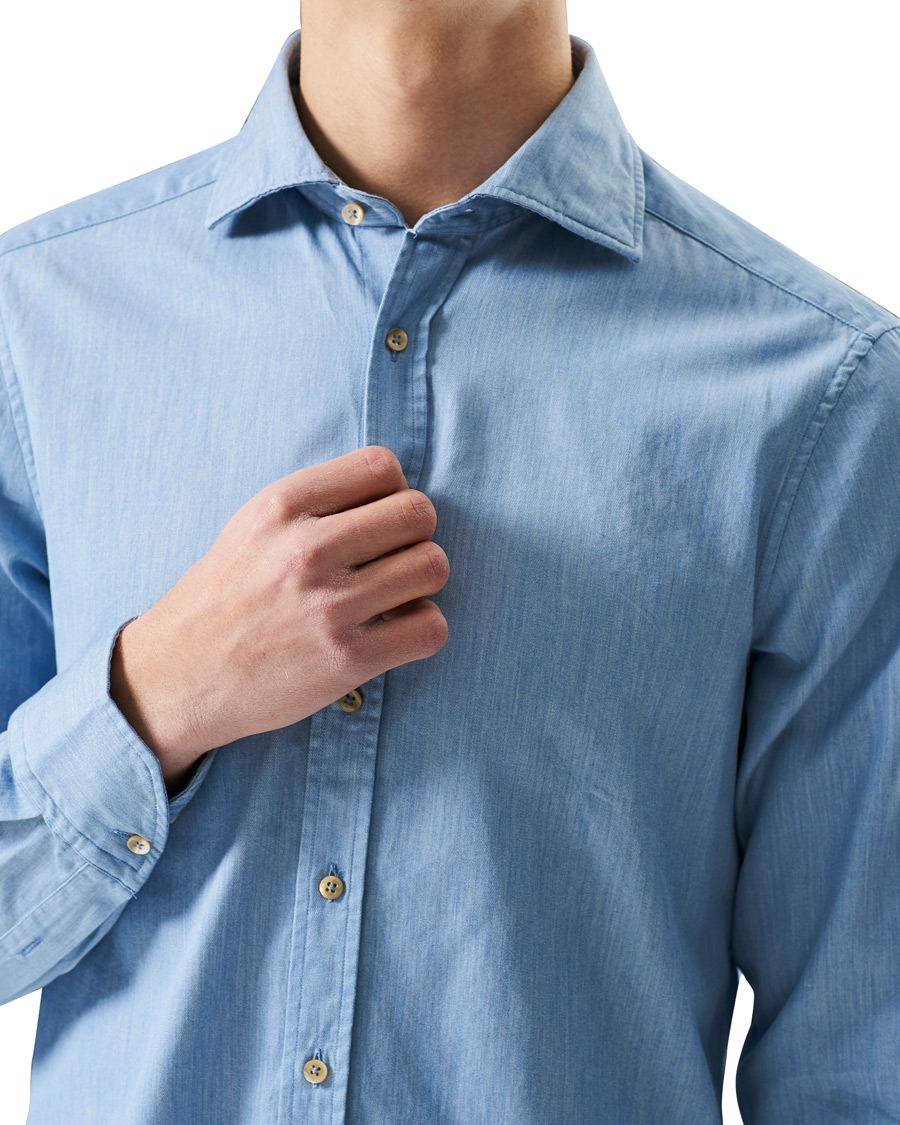 Heren | Overhemden | Stenströms | Slimline Cut Away Chambray Shirt Light Indigo