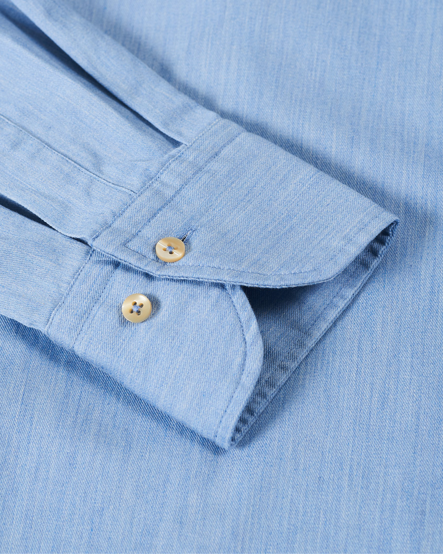 Heren | Overhemden | Stenströms | Slimline Cut Away Chambray Shirt Light Indigo