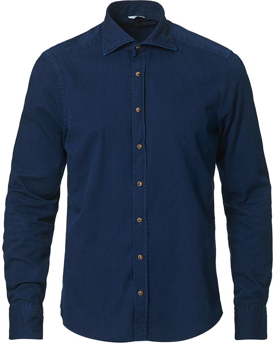Heren | Overhemden | Stenströms | Slimline Denim Press Button Shirt Dark Indigo