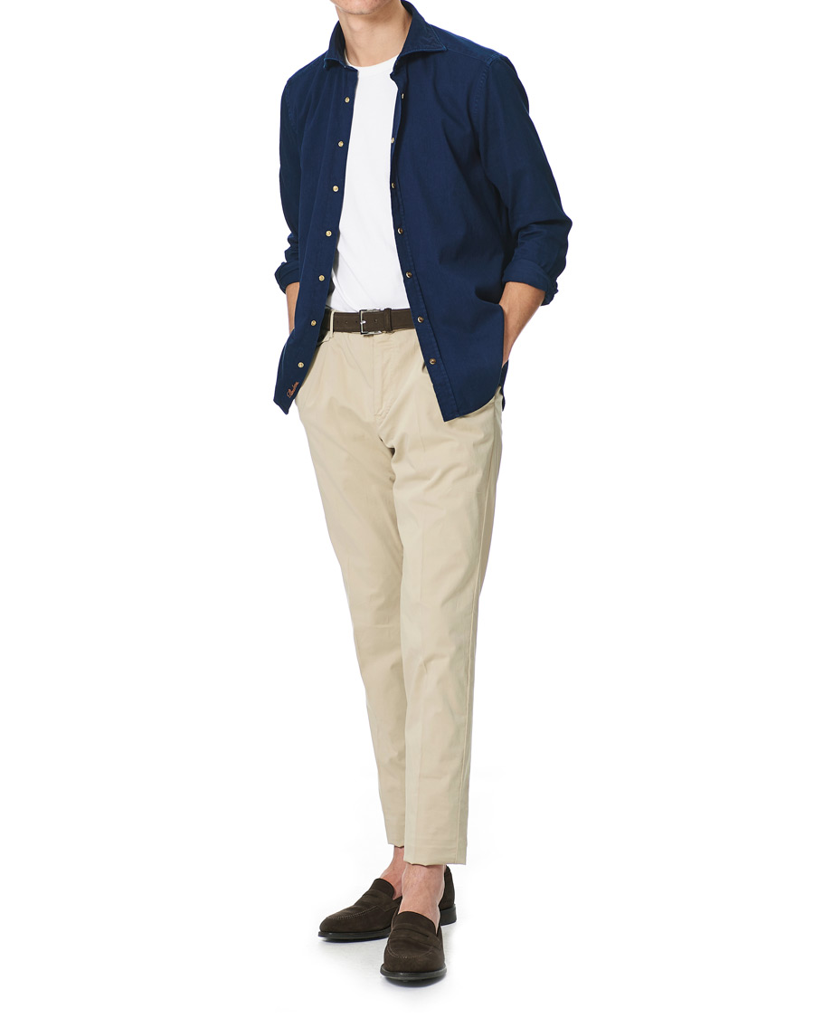 Heren | Overhemden | Stenströms | Slimline Denim Press Button Shirt Dark Indigo