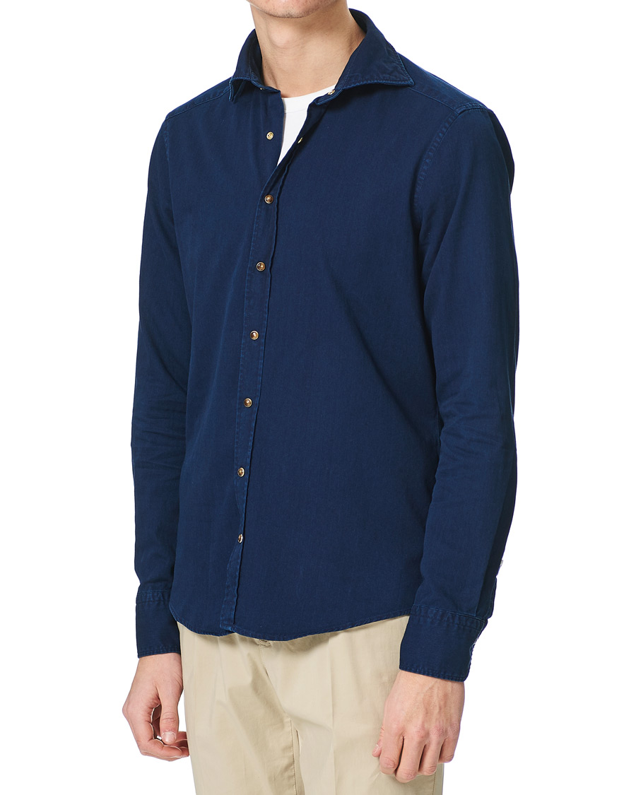 Heren | Overhemden | Stenströms | Slimline Denim Press Button Shirt Dark Indigo