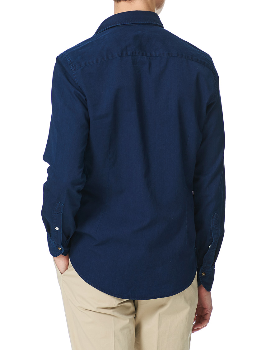 Heren | Overhemden | Stenströms | Slimline Denim Press Button Shirt Dark Indigo