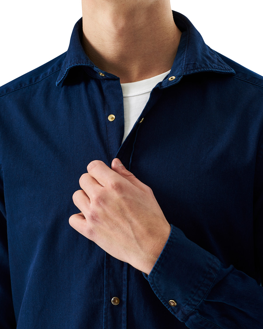 Heren | Overhemden | Stenströms | Slimline Denim Press Button Shirt Dark Indigo
