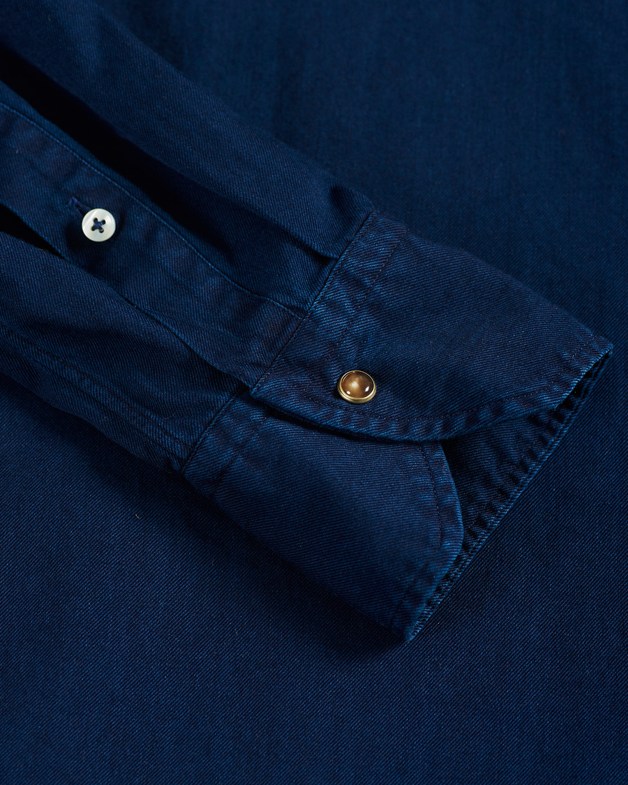 Heren | Overhemden | Stenströms | Slimline Denim Press Button Shirt Dark Indigo