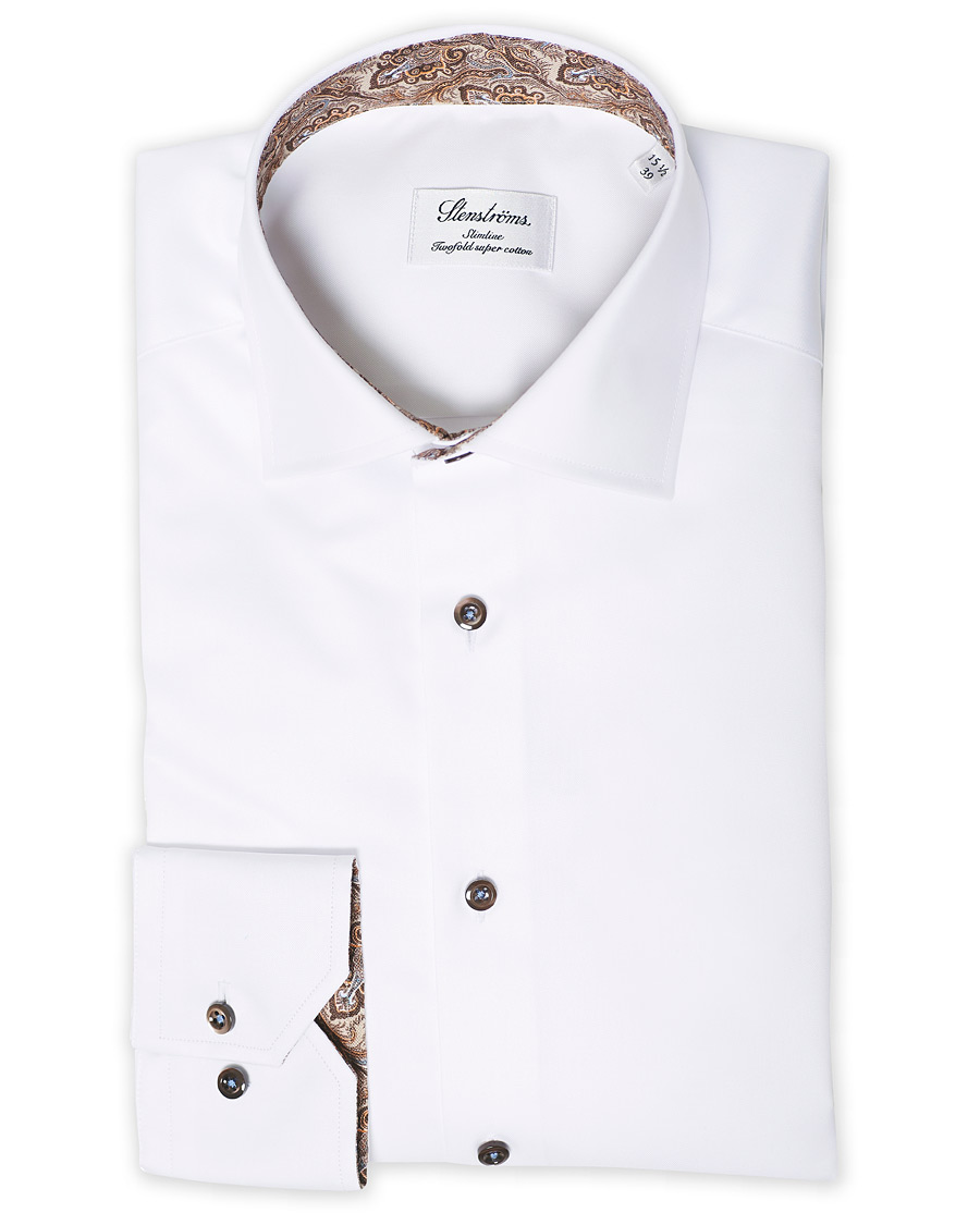 Heren | Overhemden | Stenströms | Slimline Paisley Contrast Shirt White