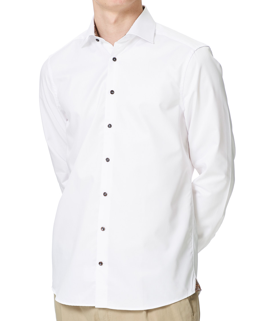 Heren | Overhemden | Stenströms | Slimline Paisley Contrast Shirt White