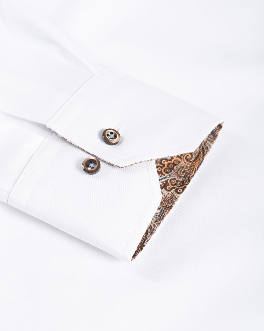 Heren | Overhemden | Stenströms | Slimline Paisley Contrast Shirt White