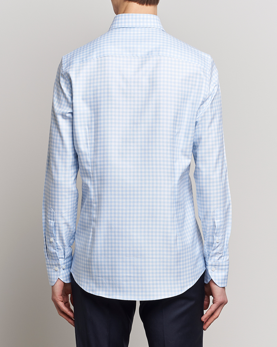 Heren | Overhemden | Stenströms | Slimline Checked Cut Away Shirt Light Blue
