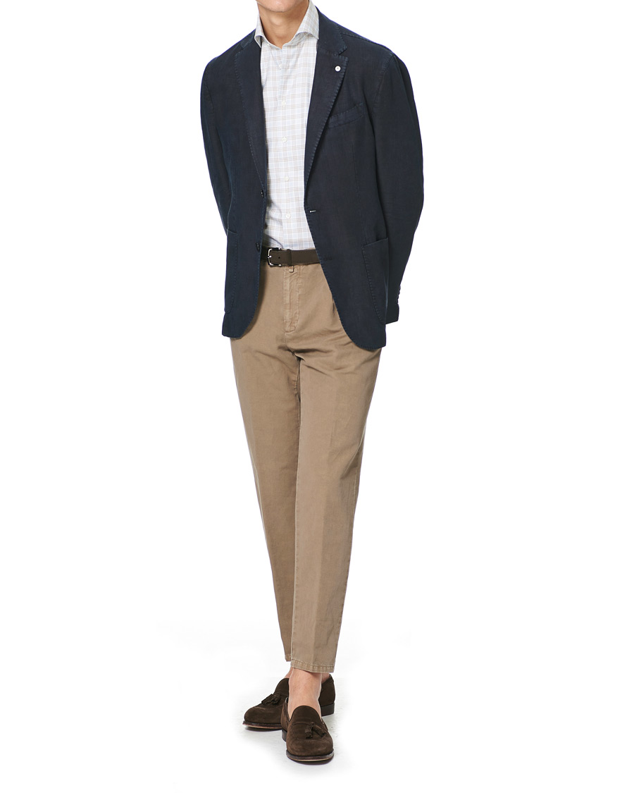 Heren | Overhemden | Stenströms | Slimline Multi Checked Cut Away Shirt Blue/Beige