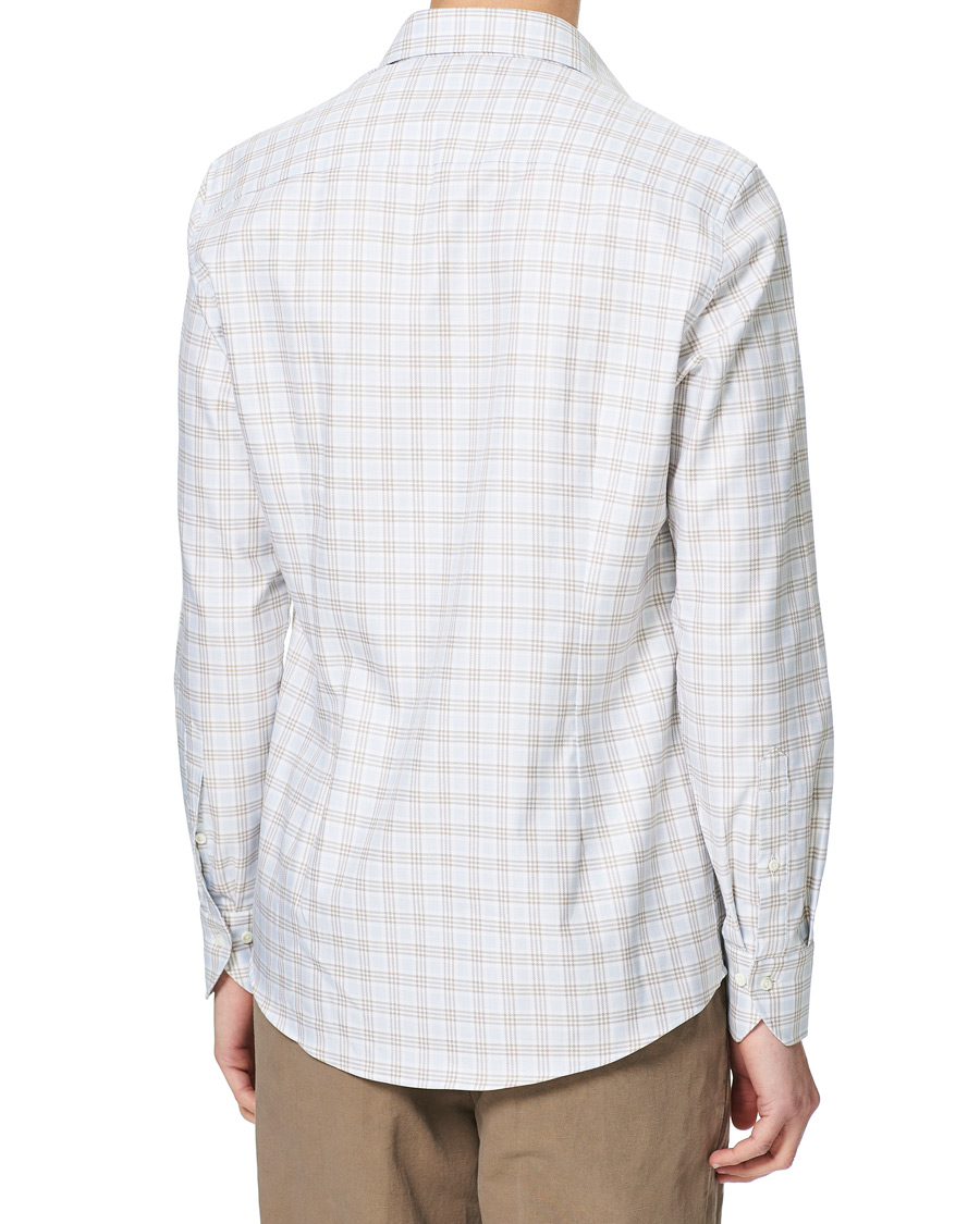 Heren | Overhemden | Stenströms | Slimline Multi Checked Cut Away Shirt Blue/Beige