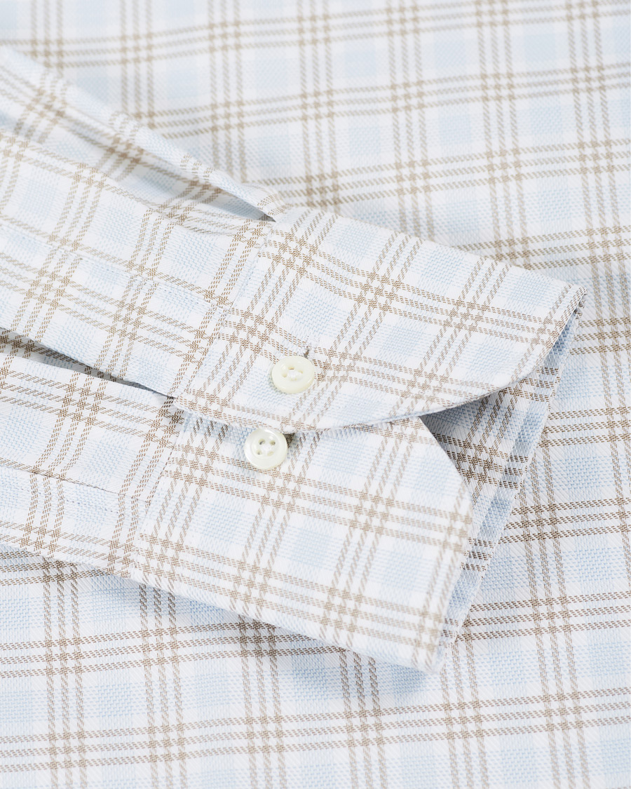 Heren | Overhemden | Stenströms | Slimline Multi Checked Cut Away Shirt Blue/Beige