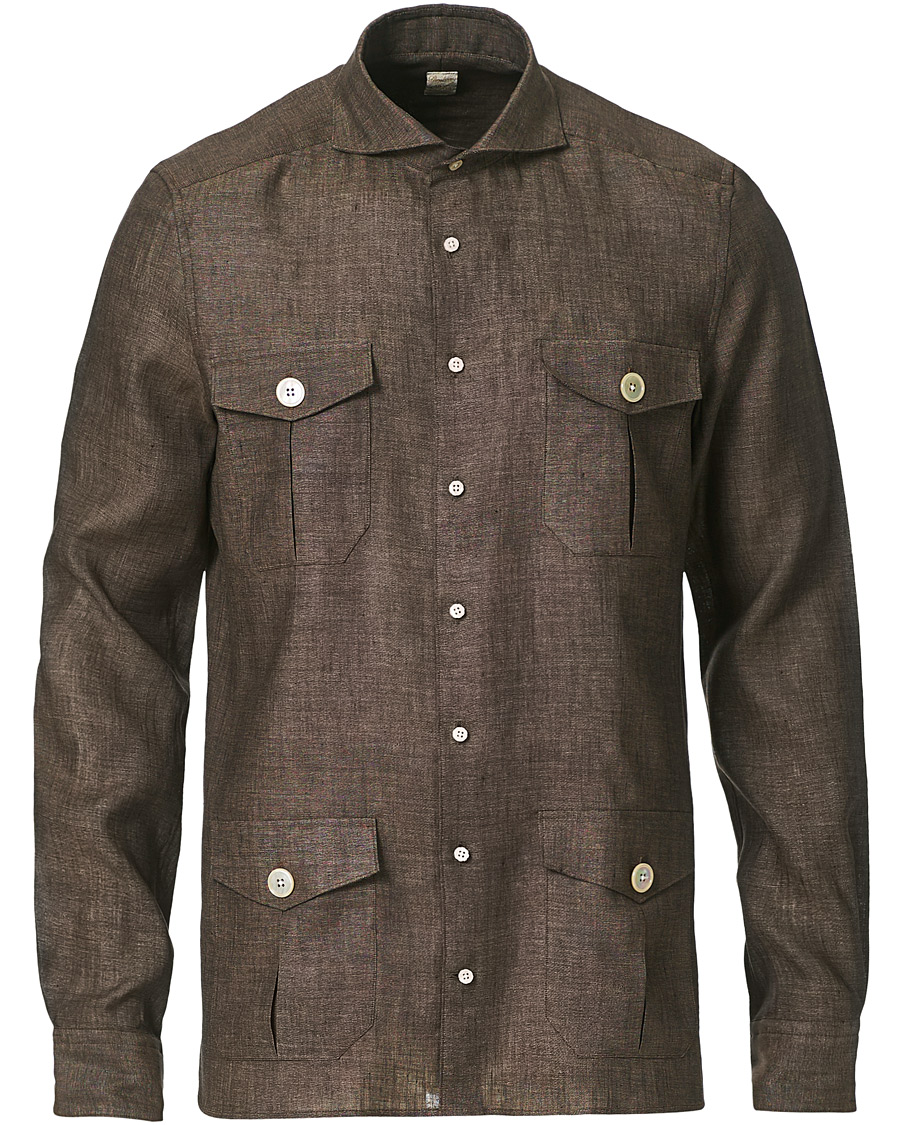 Heren | Overhemden | Stenströms | 1899 Slimline Linen Shacket Brown