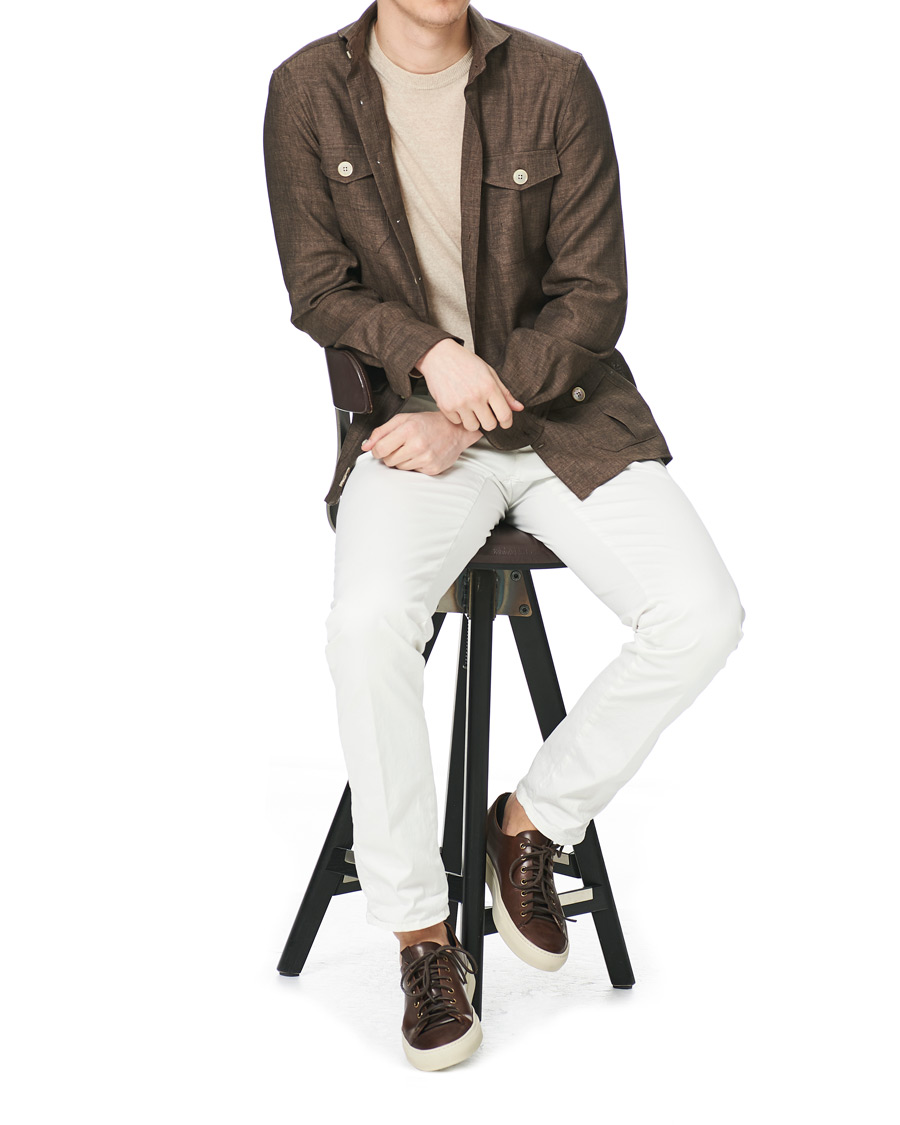 Heren | Overhemden | Stenströms | 1899 Slimline Linen Shacket Brown