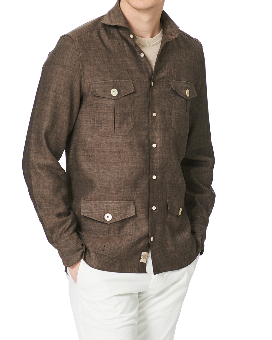 Heren | Overhemden | Stenströms | 1899 Slimline Linen Shacket Brown