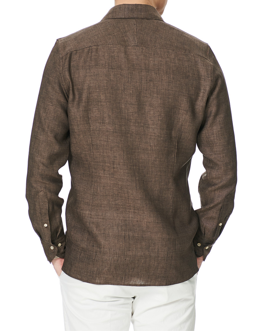 Heren | Overhemden | Stenströms | 1899 Slimline Linen Shacket Brown