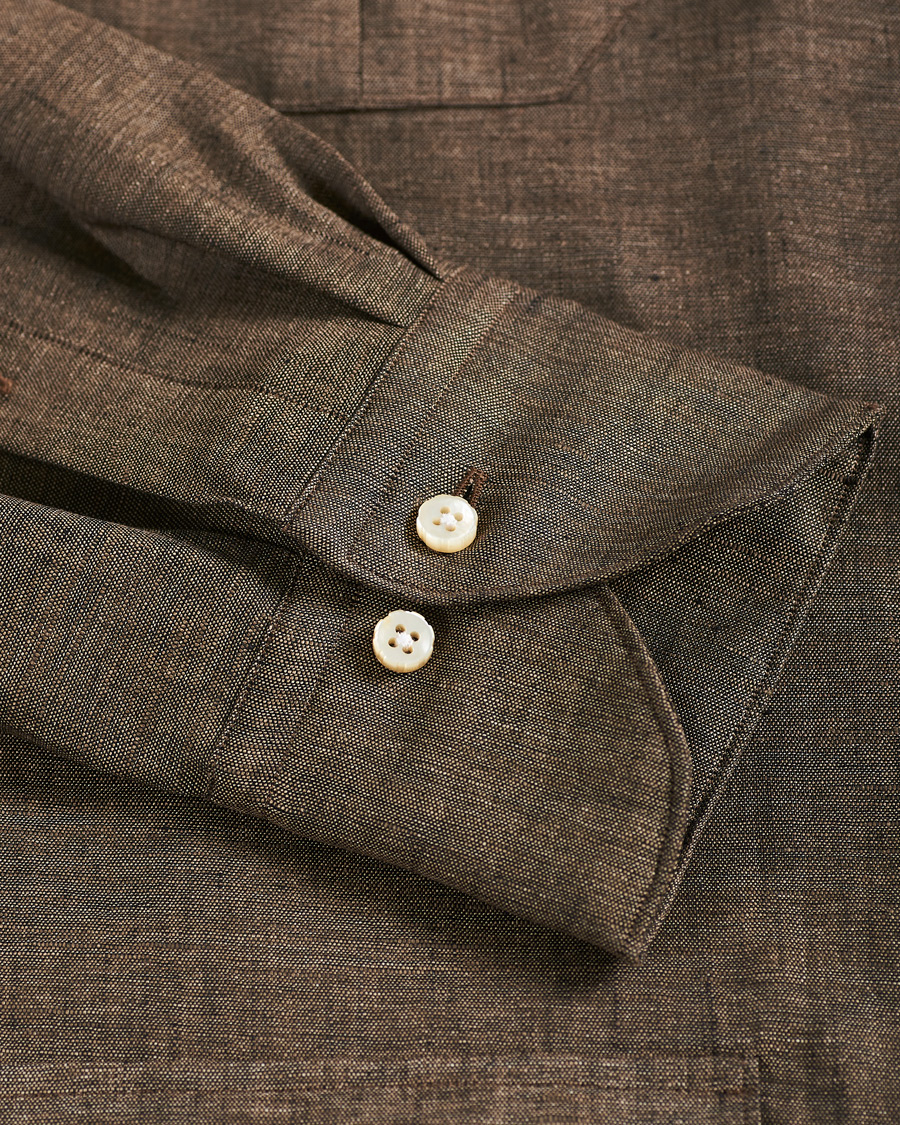 Heren | Overhemden | Stenströms | 1899 Slimline Linen Shacket Brown