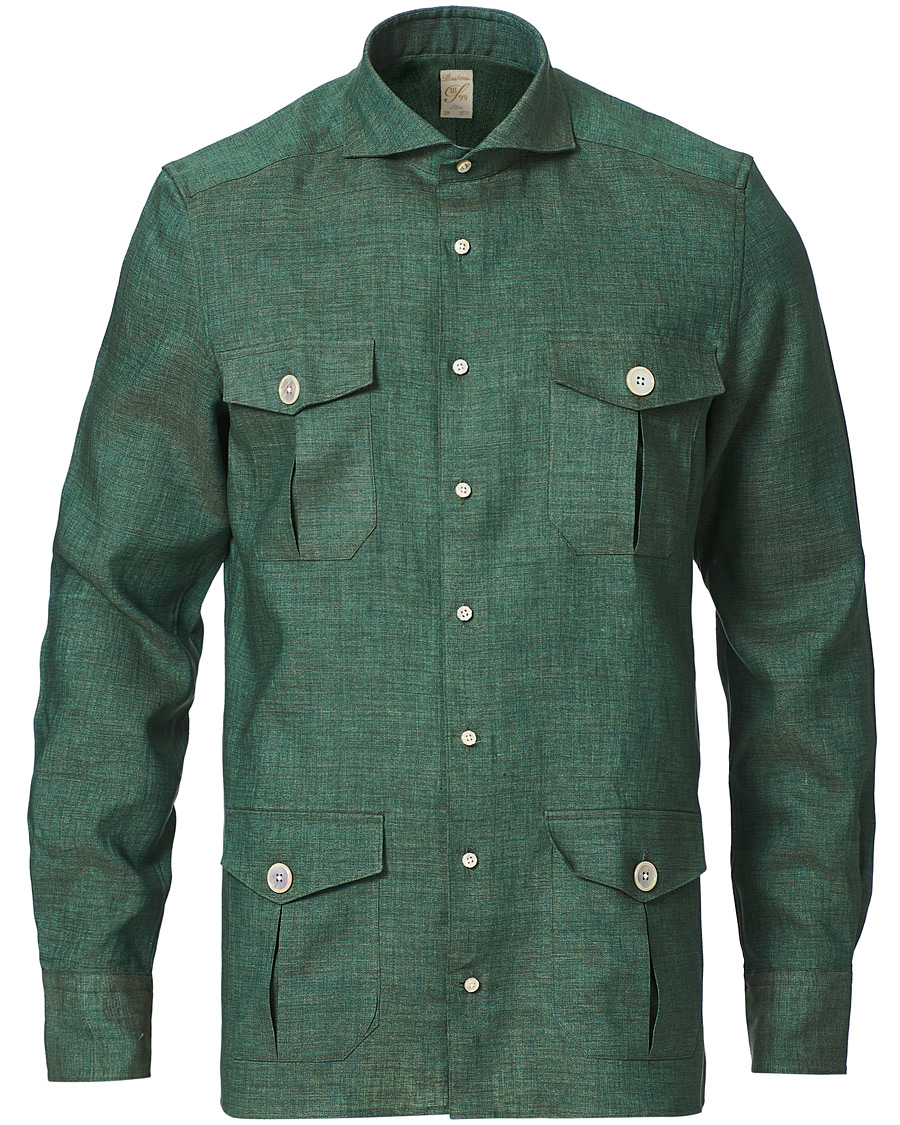 Heren | Overhemden | Stenströms | 1899 Slimline Linen Shacket Green