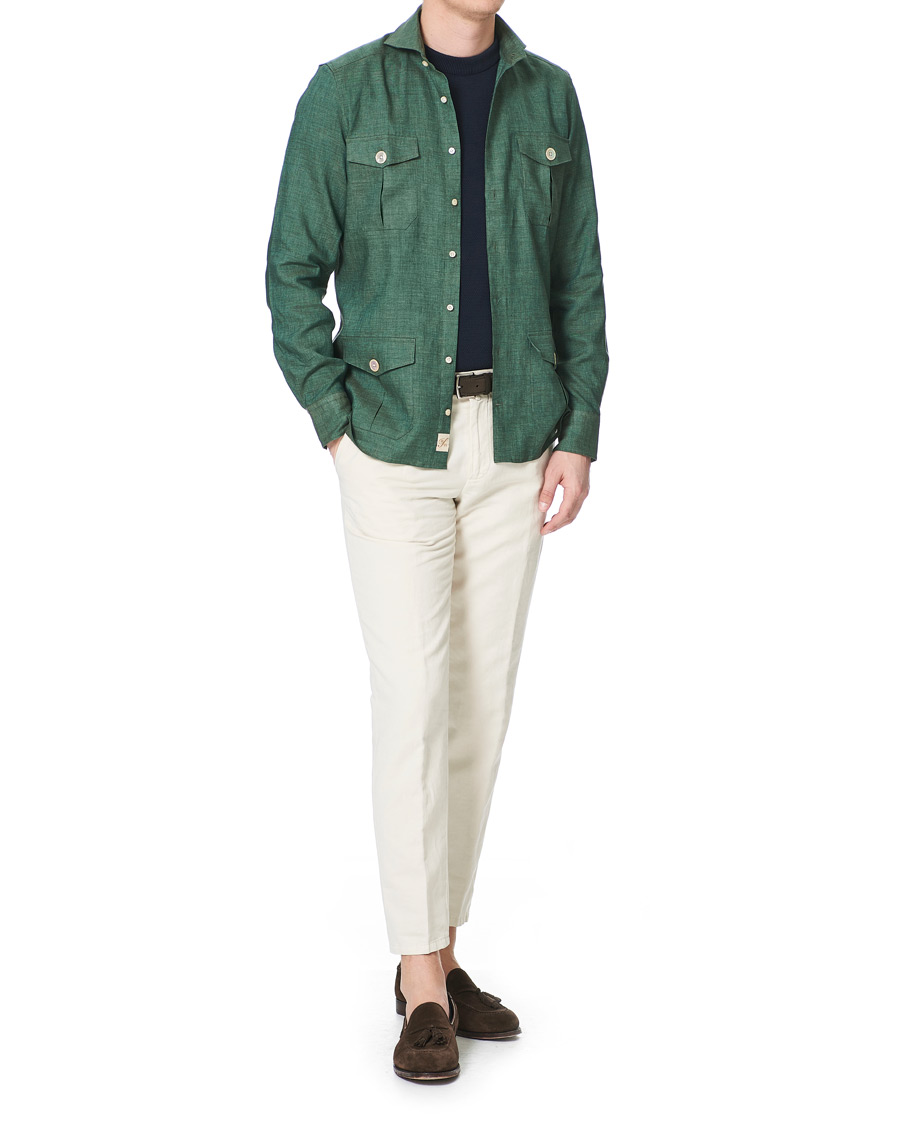 Heren | Overhemden | Stenströms | 1899 Slimline Linen Shacket Green