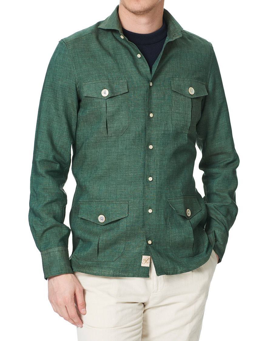 Heren | Overhemden | Stenströms | 1899 Slimline Linen Shacket Green