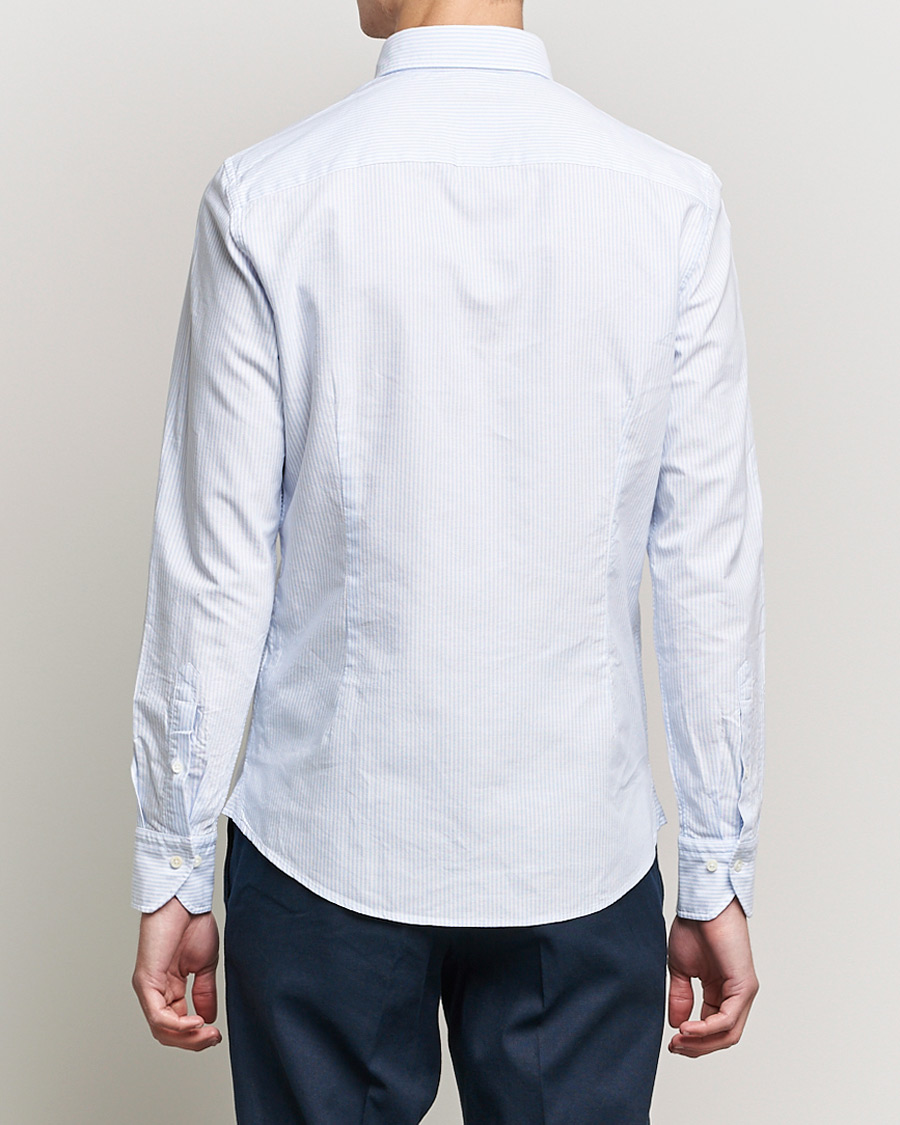Heren | Overhemden | Stenströms | Slimline Washed Striped Oxford Shirt Light Blue