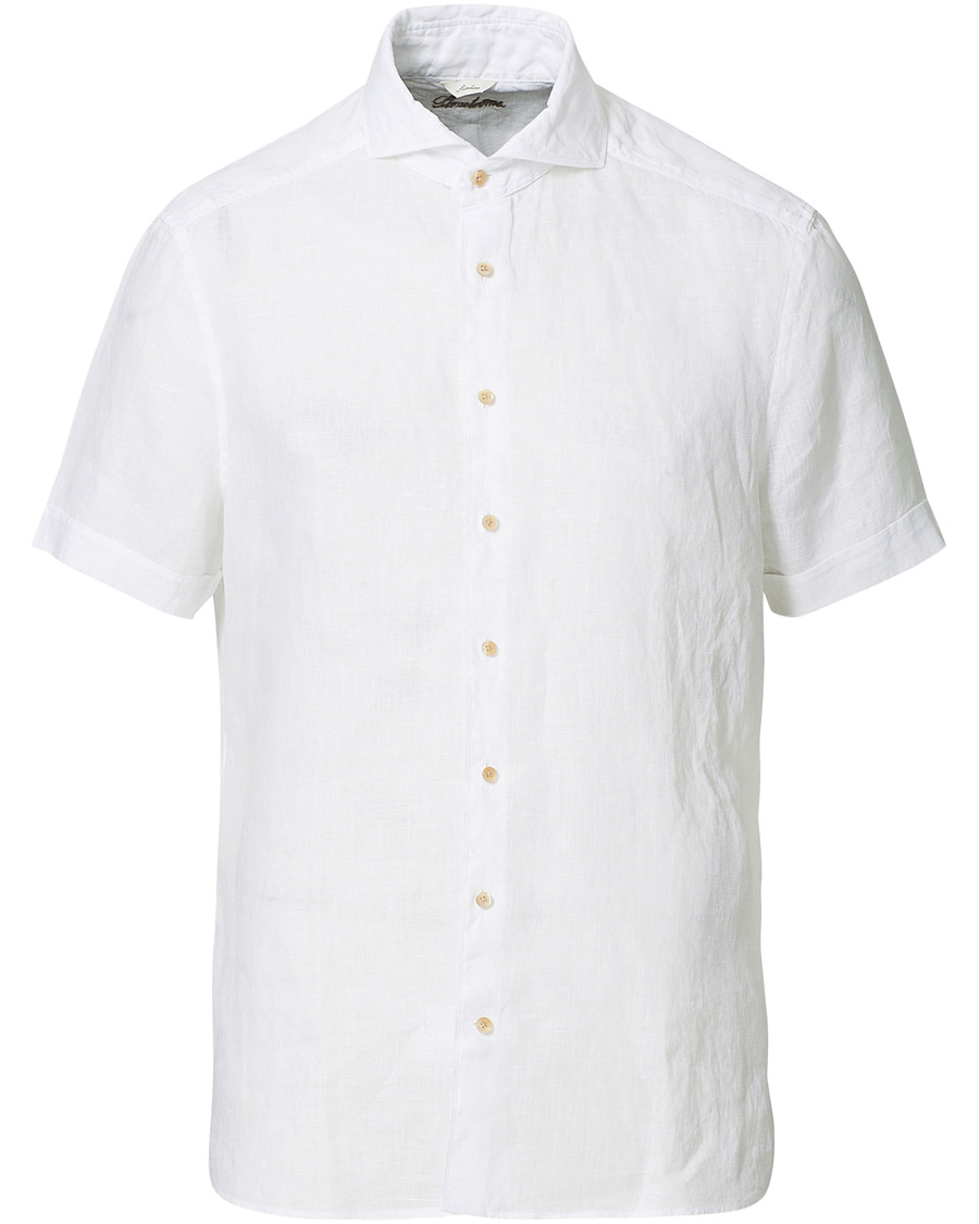 Heren | Overhemden | Stenströms | Slimline Short Sleeve Linen Shirt White