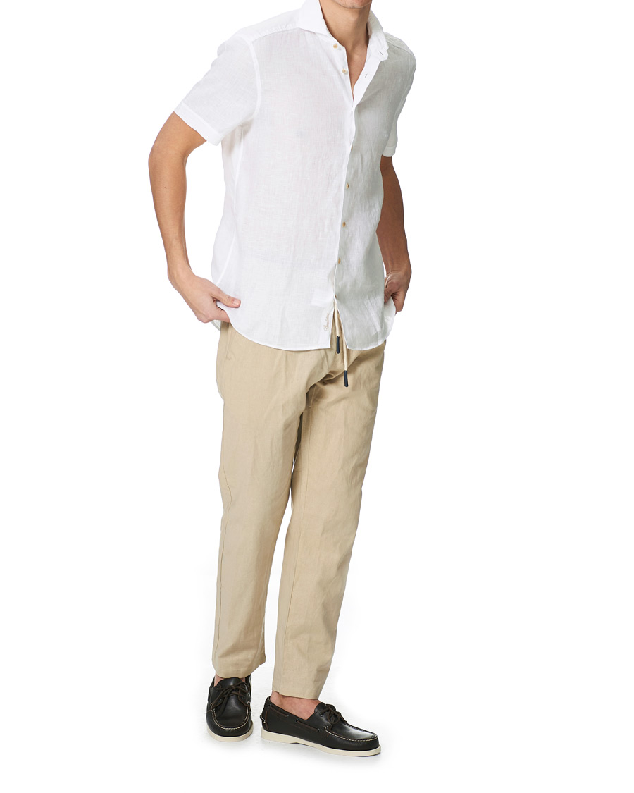 Heren | Overhemden | Stenströms | Slimline Short Sleeve Linen Shirt White