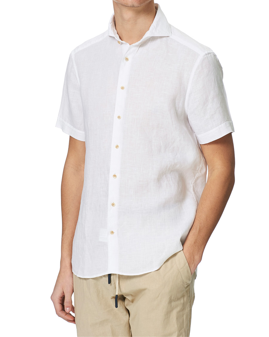 Heren | Overhemden | Stenströms | Slimline Short Sleeve Linen Shirt White