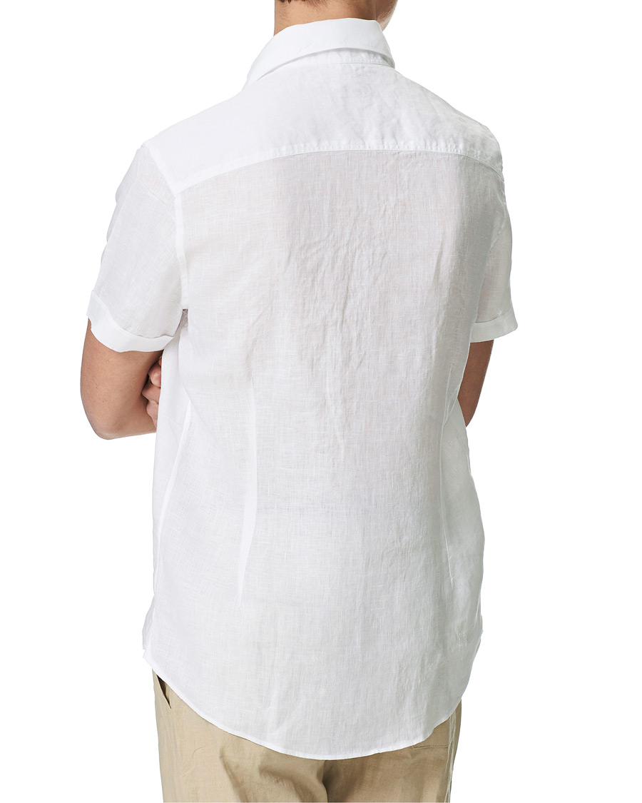 Heren | Overhemden | Stenströms | Slimline Short Sleeve Linen Shirt White