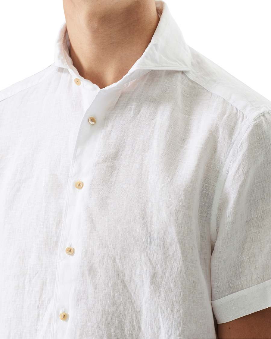Heren | Overhemden | Stenströms | Slimline Short Sleeve Linen Shirt White