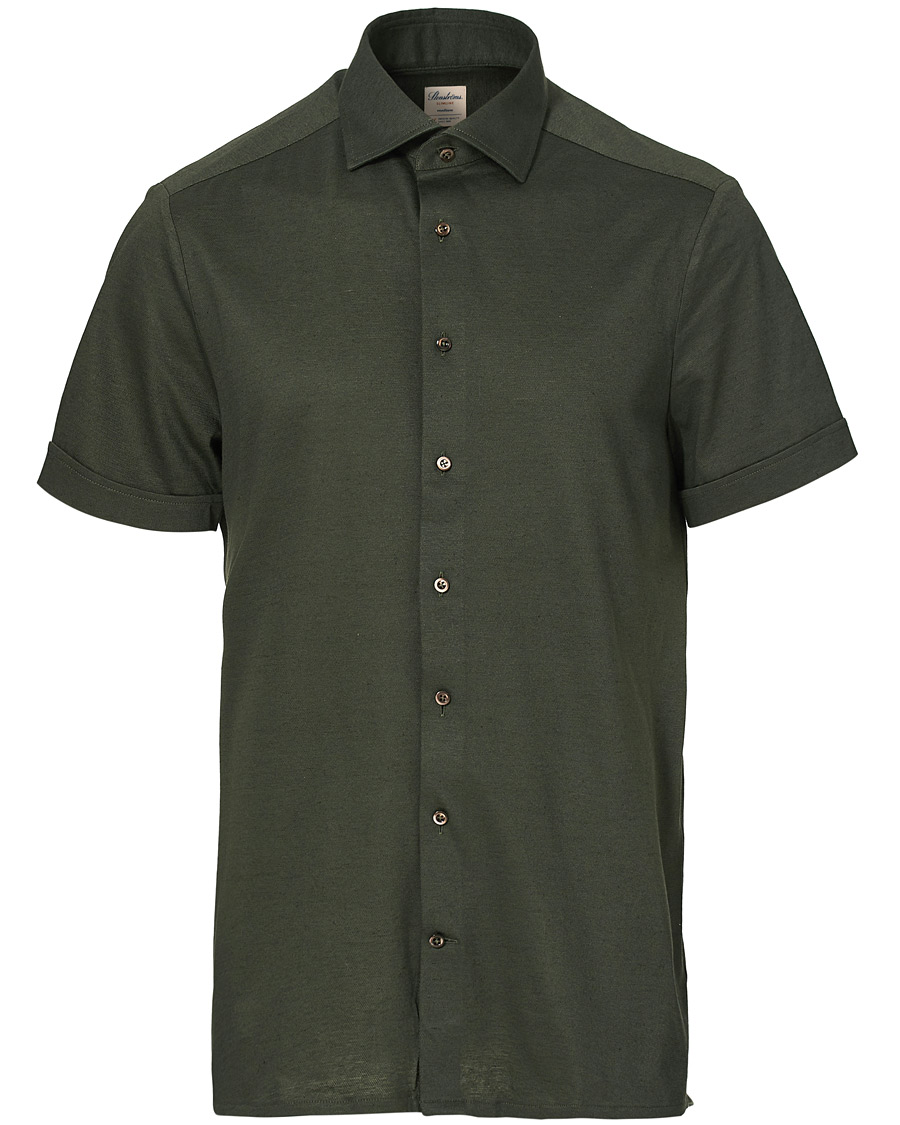 Heren | Overhemden | Stenströms | Cotton/Linen Short Sleeve Shirt Green