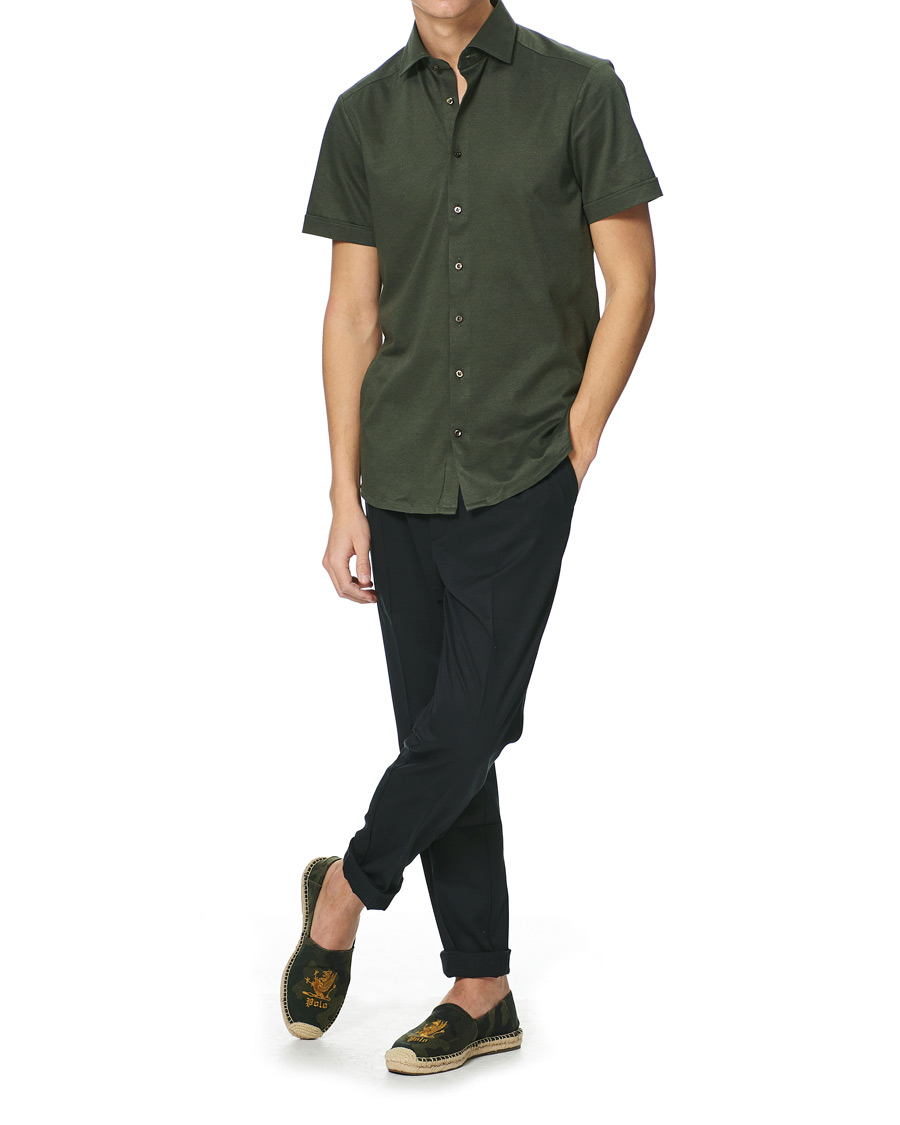 Heren | Overhemden | Stenströms | Cotton/Linen Short Sleeve Shirt Green