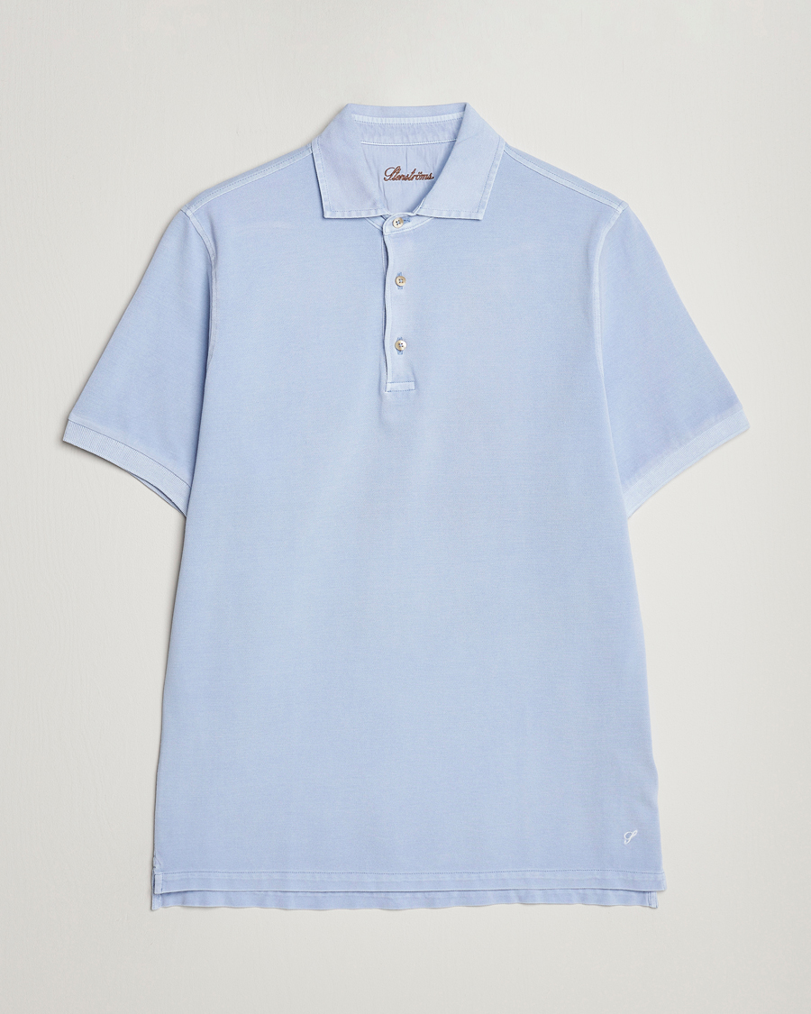 Heren | Polo's | Stenströms | Pigment Dyed Cotton Polo Shirt Light Blue
